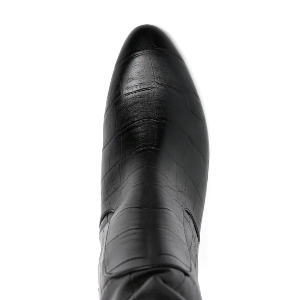 Chie Mihara leather Black Croc-Embossed Knee high Block Heel Boots - Picture 4 of 7